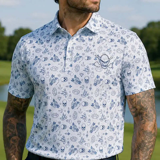 Tattoo Flash Cool-Stretch Men's Golf Shirt (White)