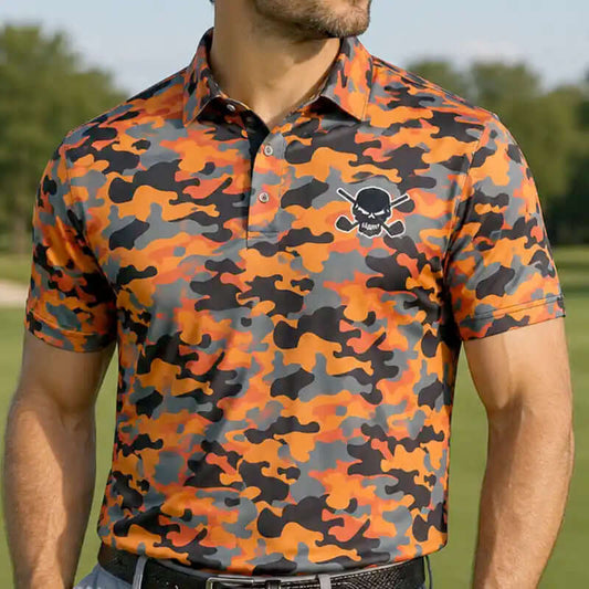 Camo Cool-Stretch Golf Shirt (Orange)