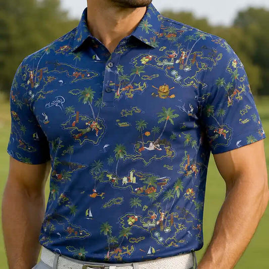 Vintage Hawaiian Men's Golf Shirt - Ocean Blue