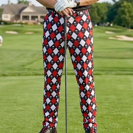 Monster ProCool Argyle Men's Golf Pants (Red/Black/White)