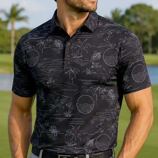 Summertime Cool-Stretch Men's Golf Shirt (Black)