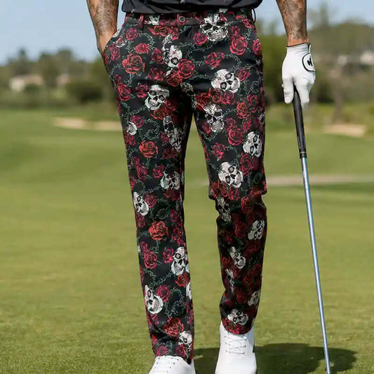 Sugar Skull Cool-Stretch Men's Golf Pants (Black/Red)