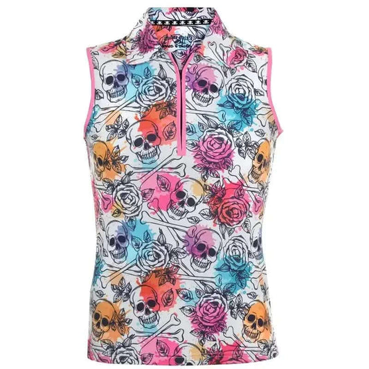 Ladies Skull & Roses Cool-Stretch Golf Shirt (Multicolor)