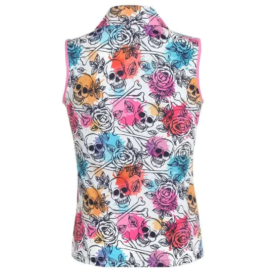 Ladies Skull & Roses Cool-Stretch Golf Shirt (Multicolor)