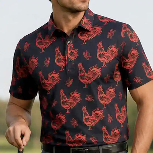 Red Rooster Cool-Stretch Men's Golf Shirt (Black/Red)
