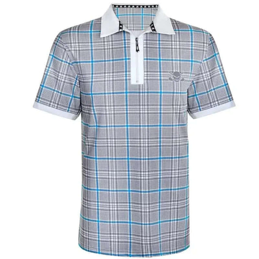 Plaid Cool-Stretch Men's Golf Shirt – Blue/Grey