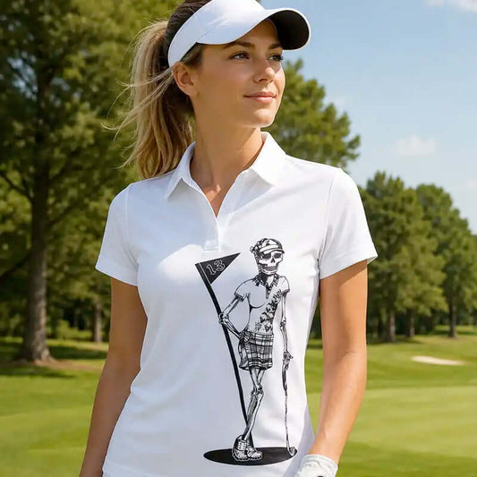Ladies Mrs. Bones Golf Shirt (White)