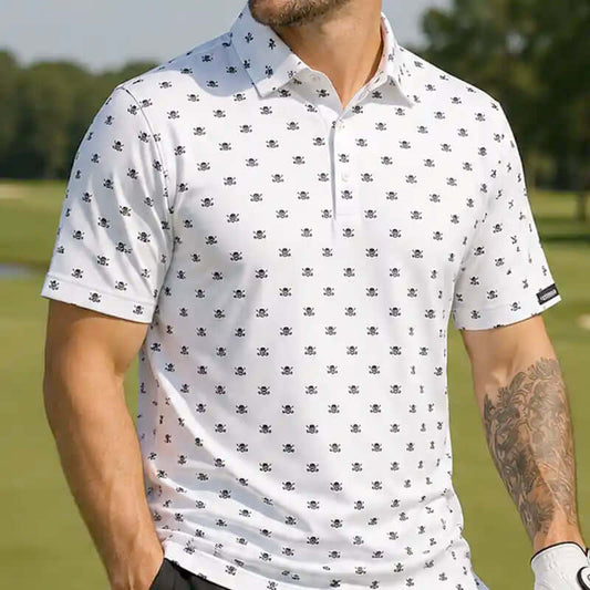Micro Skull Cool-Stretch Men's Golf Shirt (White)