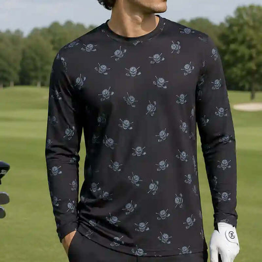Golf Long Sleeve Undershirt with Skulls (Black/Charcoal)