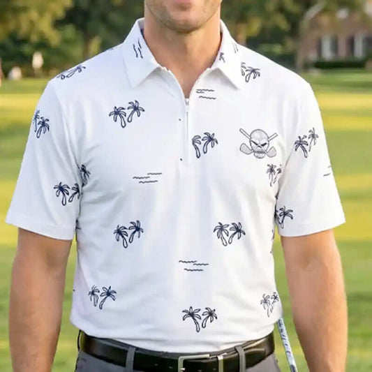 Aloha Cool-Stretch Men's Hawaiian Golf Shirt (White)