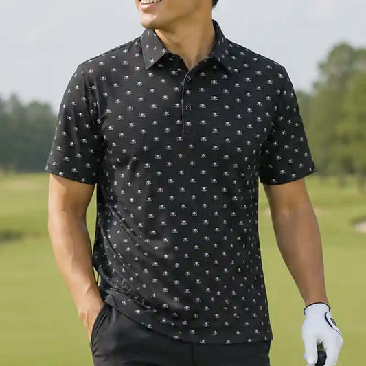 Micro Skull Cool-Stretch Men's Golf Shirt (Black)