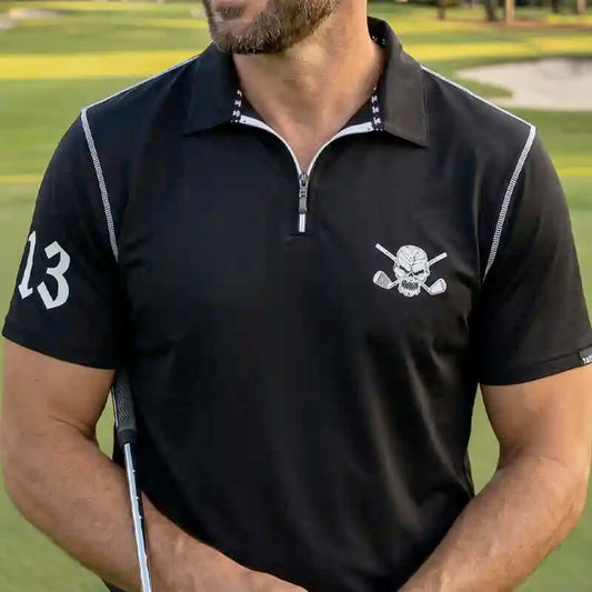 Lucky 13 Hybrid Zipper Cool-Stretch Golf Shirt (Black)