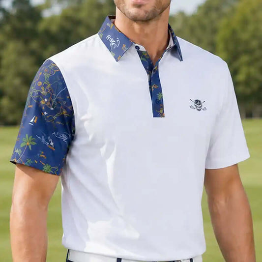 VIP Cool-Stretch Men's Golf Shirt - White/Ocean Blue