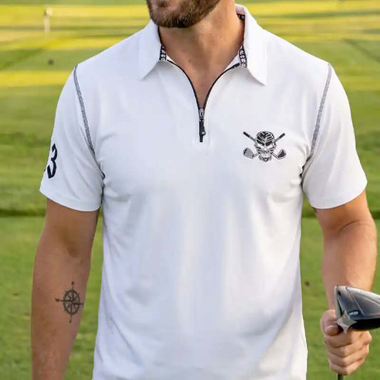 Lucky 13 Hybrid Zipper Cool-Stretch Golf Shirt (White)