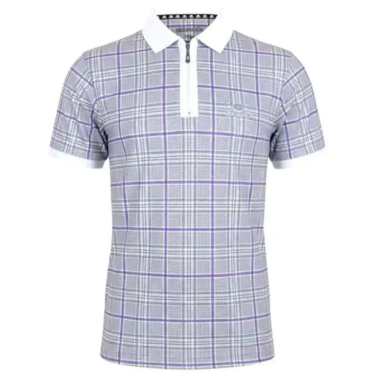 HT Plaid Cool-Stretch Men's Golf Shirt - Purple/Grey