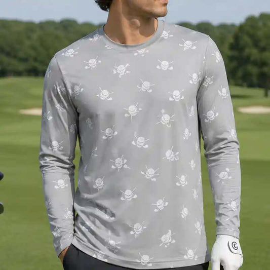 Golf Long Sleeve Undershirt with Skulls (Grey/White)