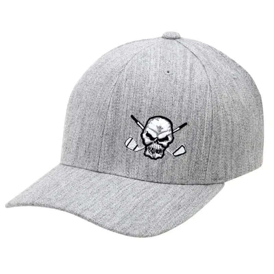 Skull Design Fitted Golf Hat (Light Heather Grey)