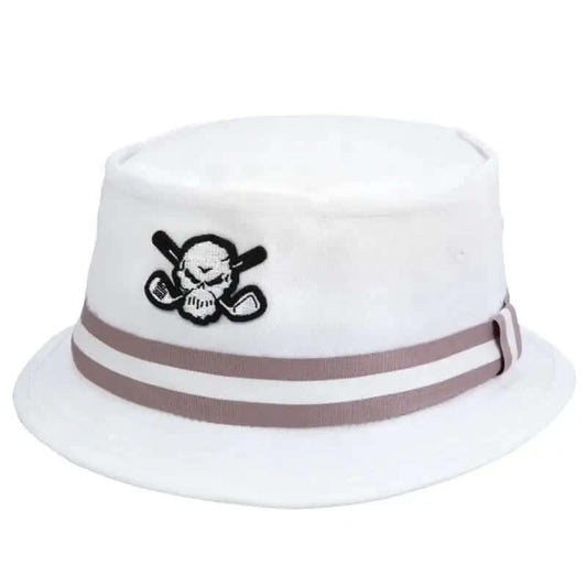 Premium Bucket Golf Hat w/ Skull (White)