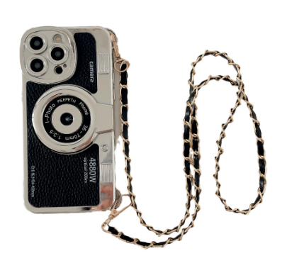 iPhone Camera Lens Crossbody Chain Leather Case