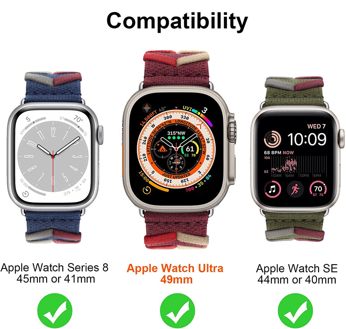 Nylon Sport Armband for Apple Watch Series 1–11 & Ultra