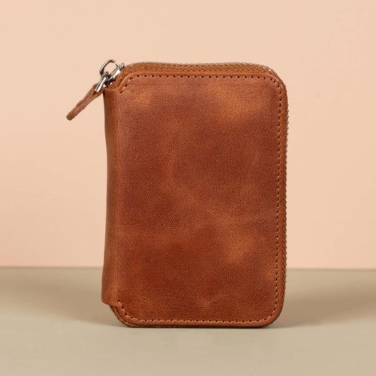 Premium Leather Zipper Wallet - Warm Brown - Anniston