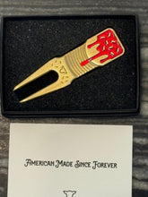 Load image into Gallery viewer, Tyson Lamb Crafted Red and Blue Eclair Divot Tool
