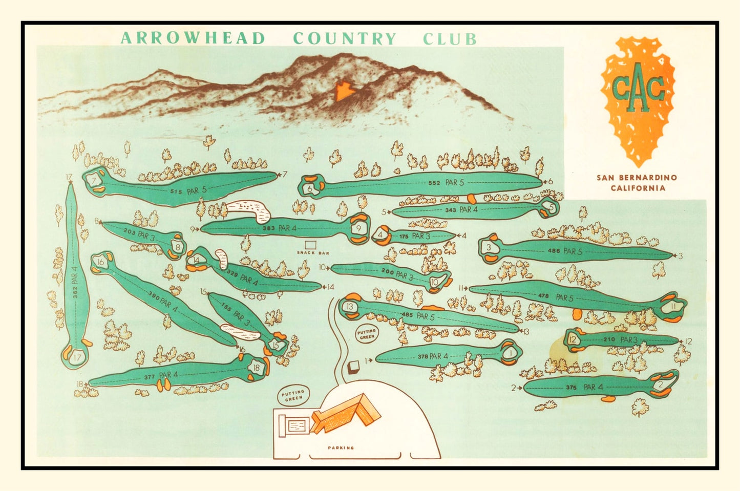 Vintage Map of Arrowhead Country Club, 1960