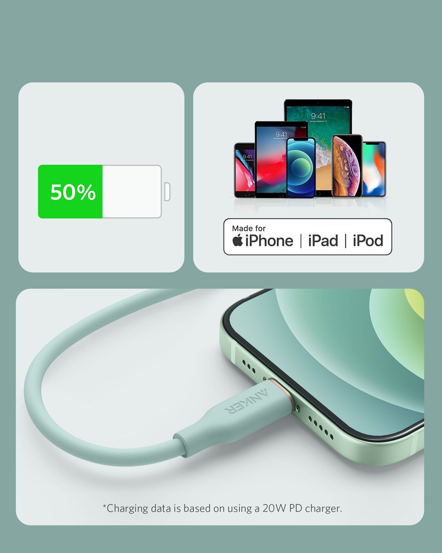 Anker <b>641</b> USB-C to Lightning Cable (Flow, 3 ft Silicone)