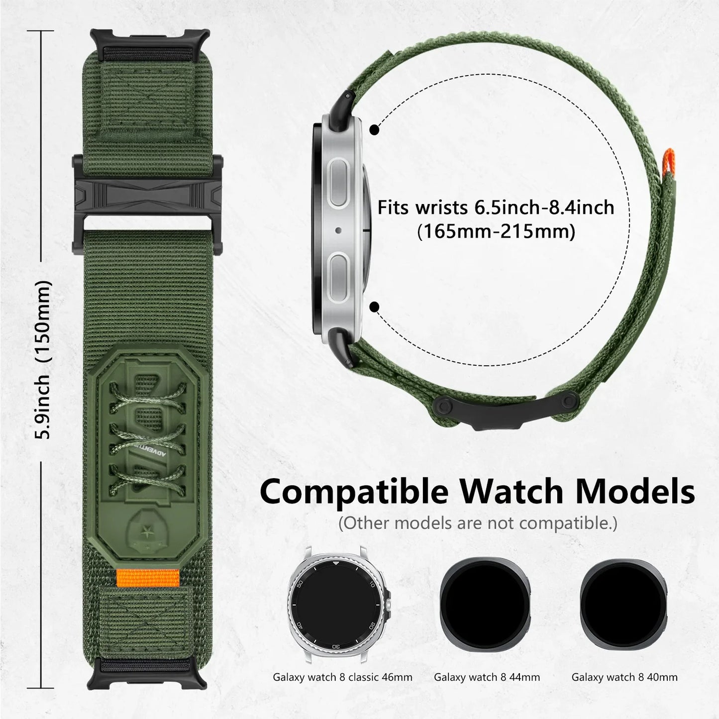 Samsung Galaxy Nylon Tactical Watch Band – Metal Buckle Watch8/Watch8 Classic/Watch9