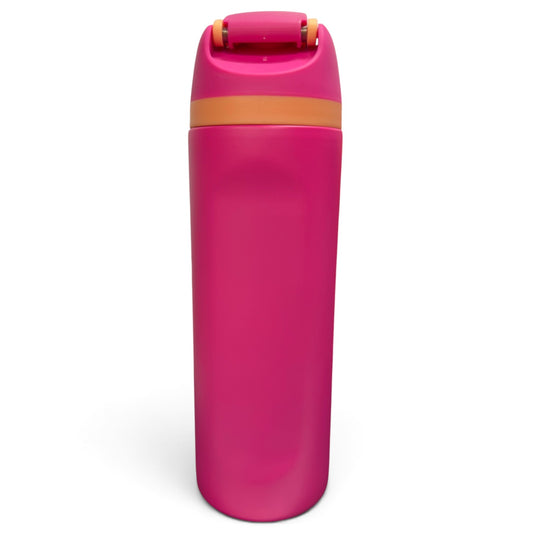 Pink/Orange Script Logie Joe's Hydration Bottle | 24oz Insulated Stainless Steel | Flip Straw Lid w/ Handle