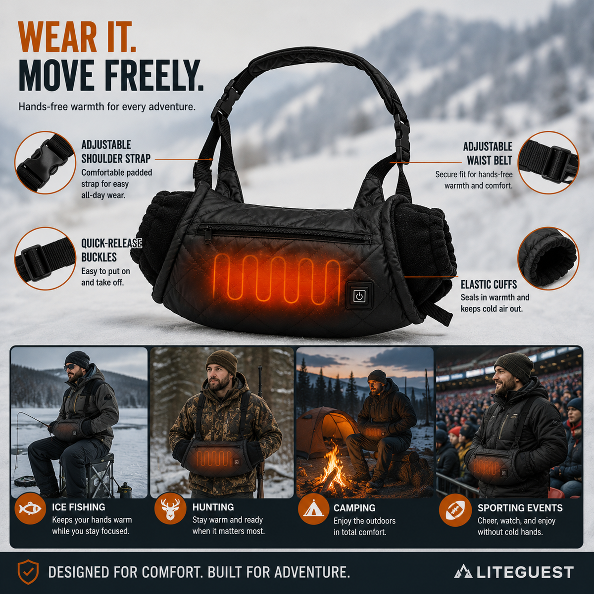 LITEGUEST Heated Hand Muff | USB Heated Hand Warmer