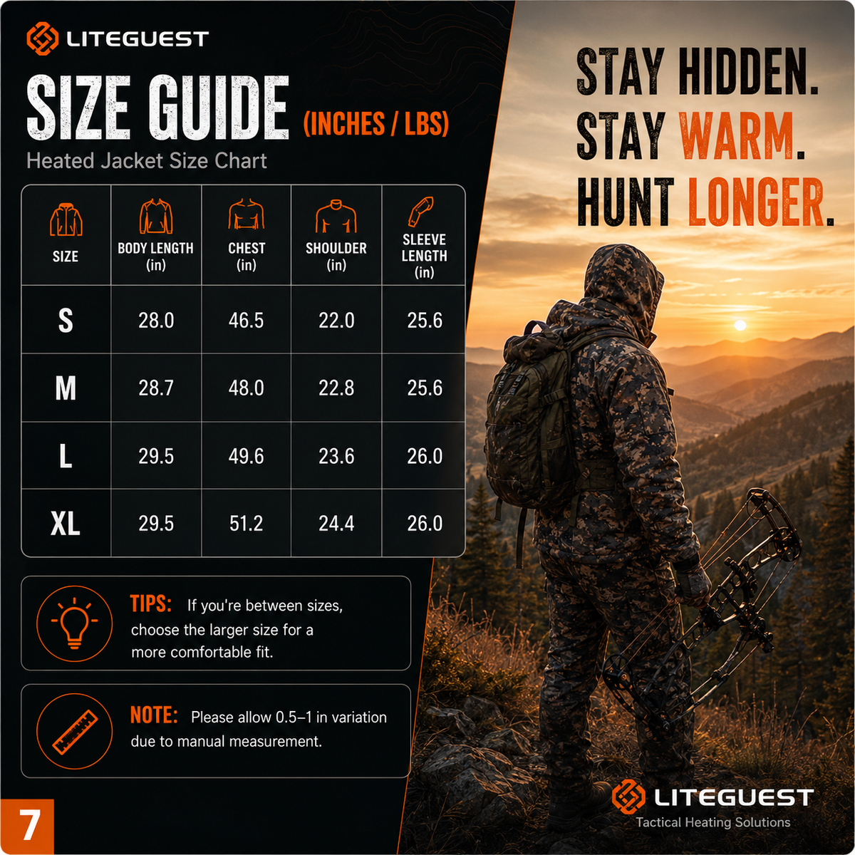 LITEGUEST 7-Zone Heated Jacket | Camo Outdoor Jacket with USB Power