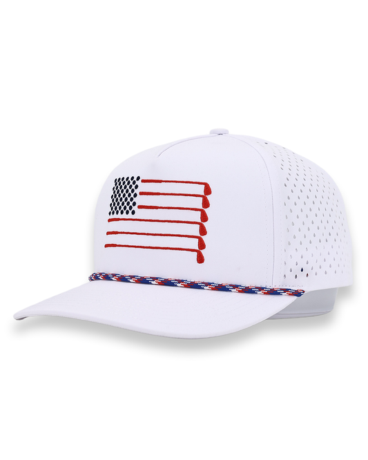 American Flag Rope Flat Bill Hat (white)