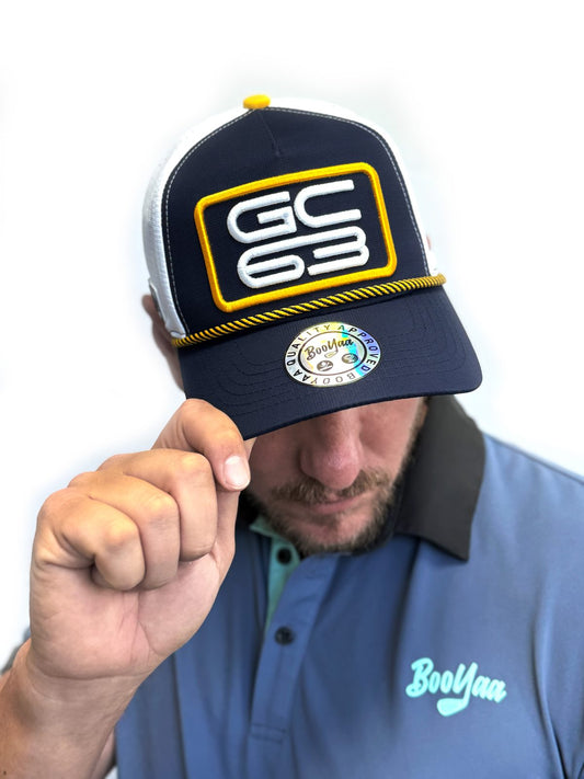 BooYaa Lifestyle Golf Hat, GC63 Navy, White and Yellow Cap, Water-Resistant, Unisex