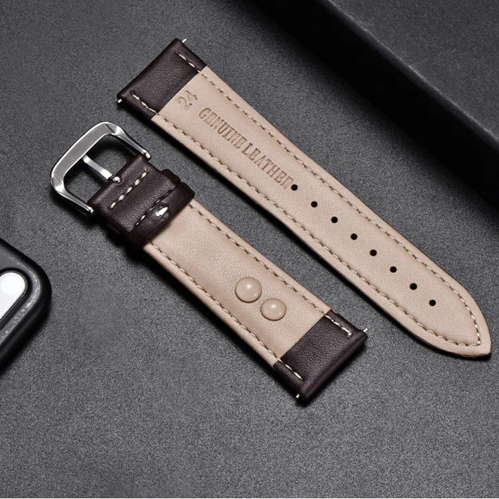 COROS Calfskin Leather Watch Band - Soft Wrist Strap with Silver Buckle