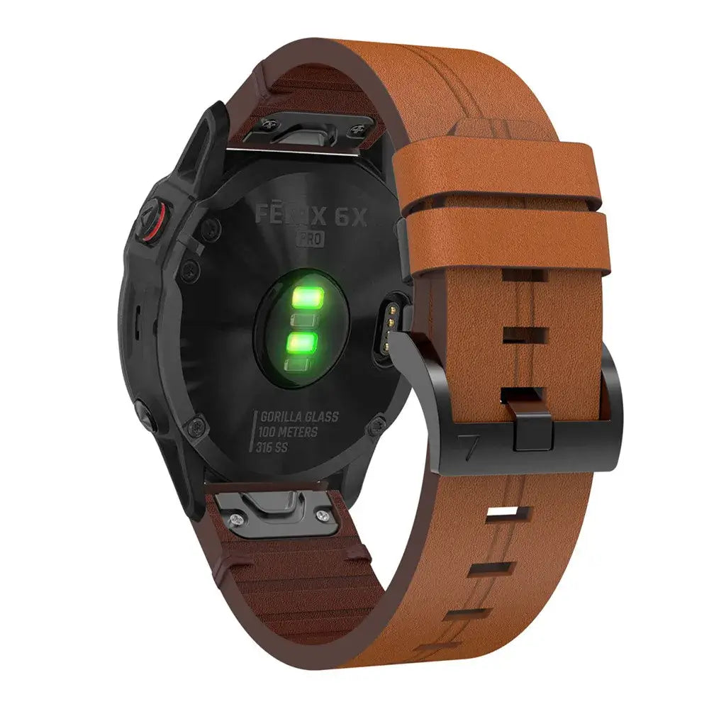 Garmin QuickFit 20/22/26mm Leather Band with Double Keepers