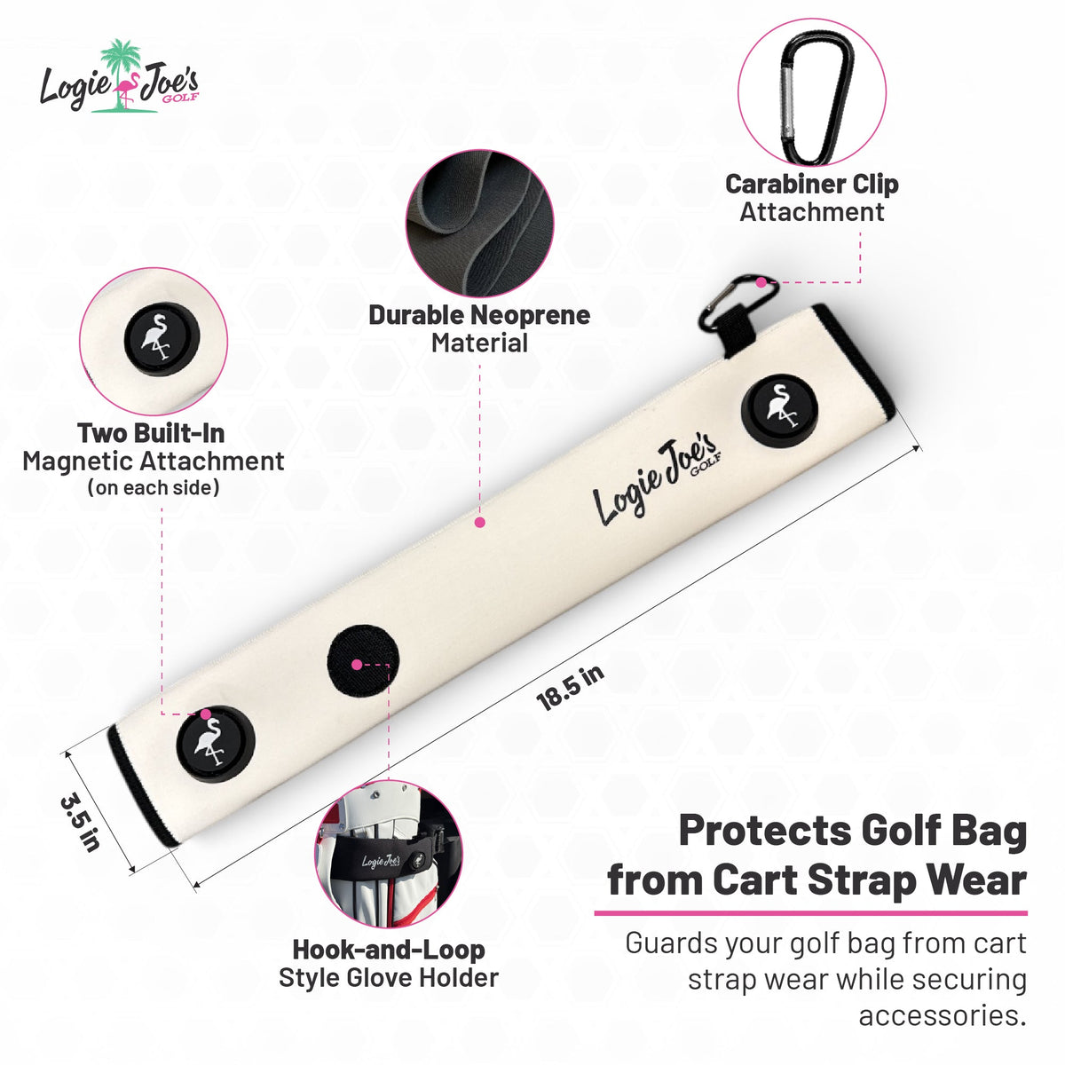 Orange/Pink Magnetic Golf Cart Strap Sleeve | Neoprene Rubber | Dual Accessory Magnets | Glove Holder | Carabiner Bag Attachment | 18.5 x 3.5 in