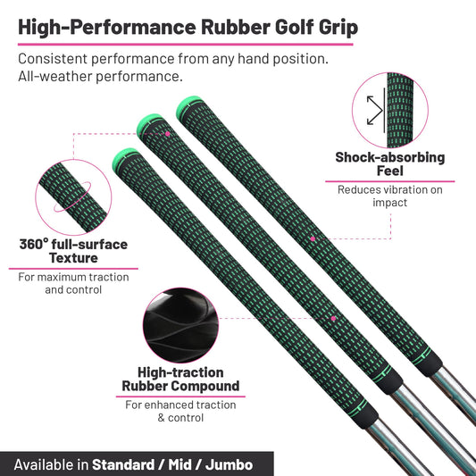 360 Golf Grips | 3 Pack Black | Standard, Mid, Jumbo | High-Traction Rubber Grip