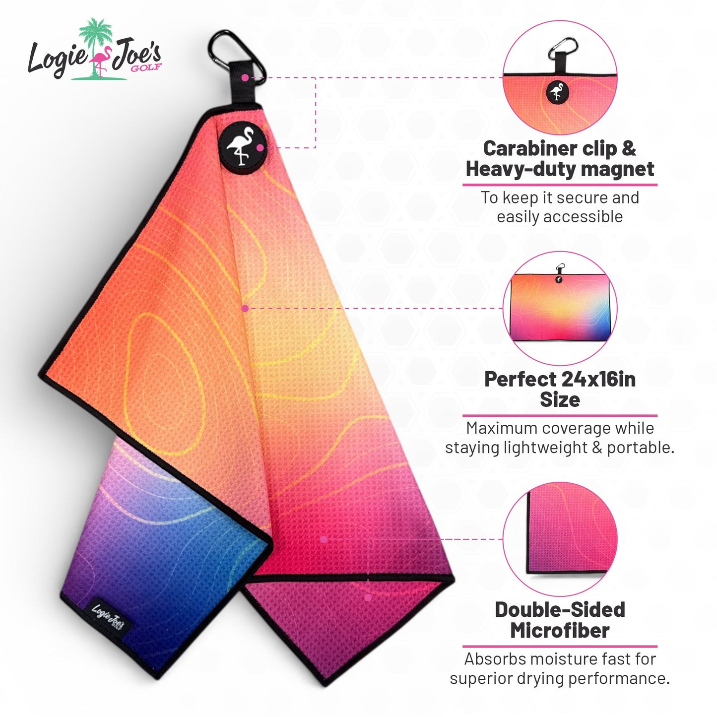 Milk & Cookies Golf Towel | Premium Double-Sided Microfiber | Heavy-Duty Magnetic Towel with Carabiner Clip | 24 x 16 in | Cart Girl