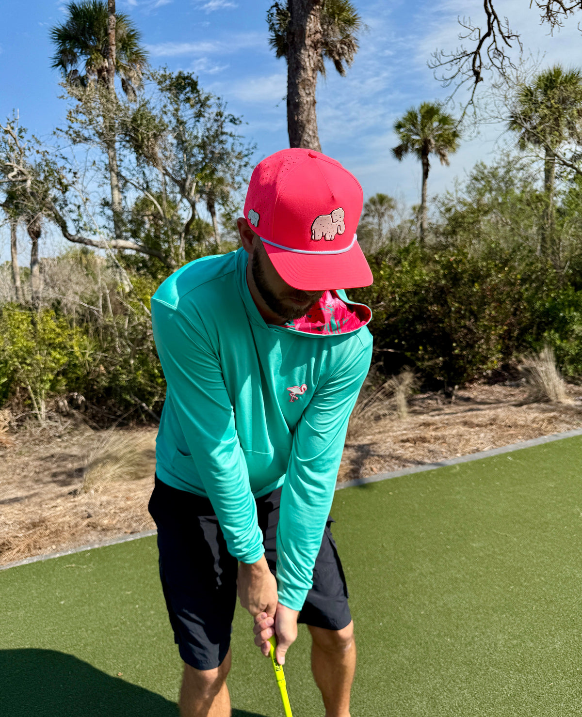 Frosted Elephant Golf Hat | Snapback Cap | Built-in Magnetic Ball Marker Holder + Marker Included | Adjustable | Elephant Cookie Pink