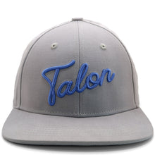 Load image into Gallery viewer, Flat Brim Hat - Grey w/ Royal Script
