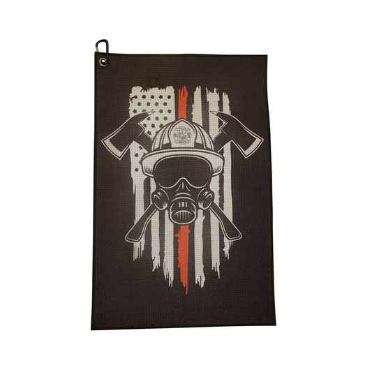 Firefighter Helmet Microfiber Golf Towel - Golf Towel Gift with Bag Clip