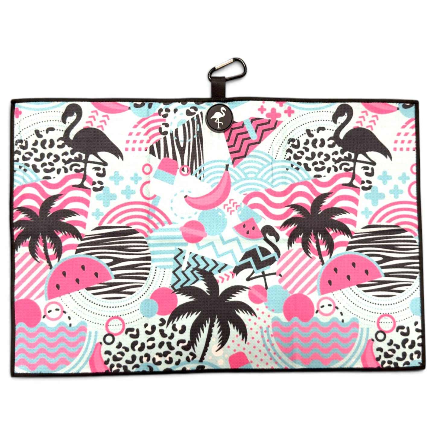 Exotic Flock Golf Towel | 24” x 16” Microfiber Towel | Magnetic Clip & Carabiner | Premium Golf Accessory