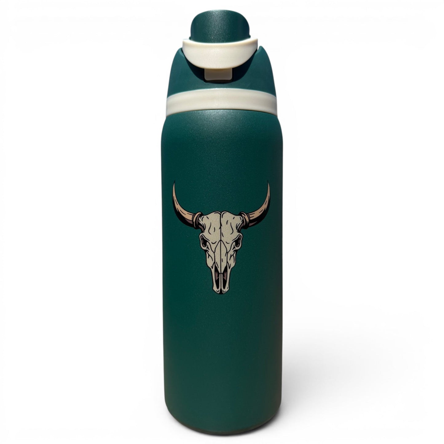 Hydration Bottle – The Longhorn | 32oz Insulated Stainless Steel | Flip Straw Lid w/ Handle