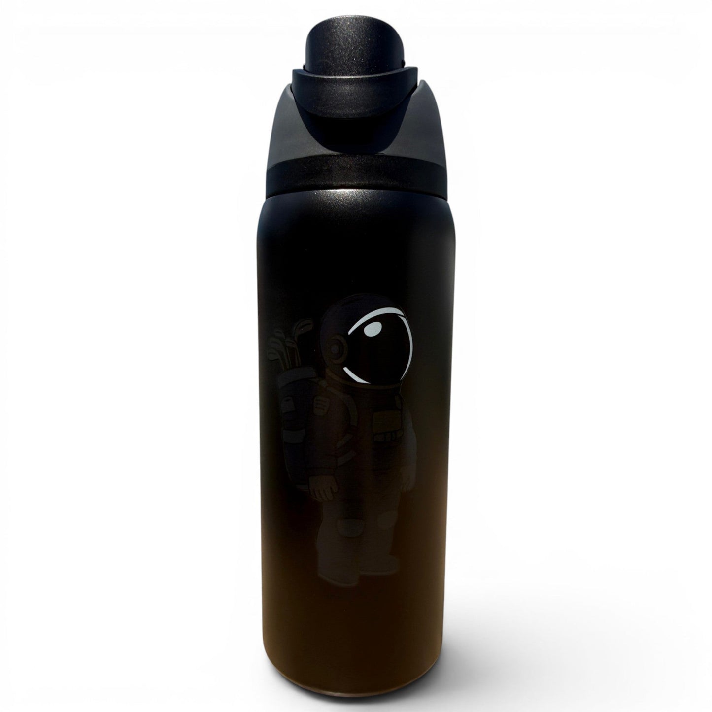 Hydration Bottle – Astronaut Walker (Black Out) | 32oz Insulated Stainless Steel | Flip Straw Lid w/ Handle