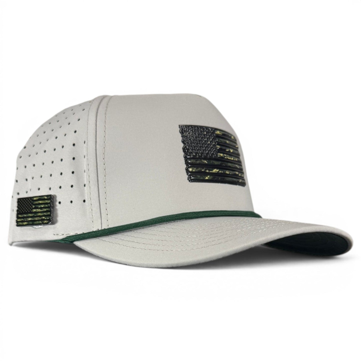 Tactical Golf Hat | Snapback Cap | Built-in Magnetic Ball Marker Holder + Marker Included | Adjustable American Camo