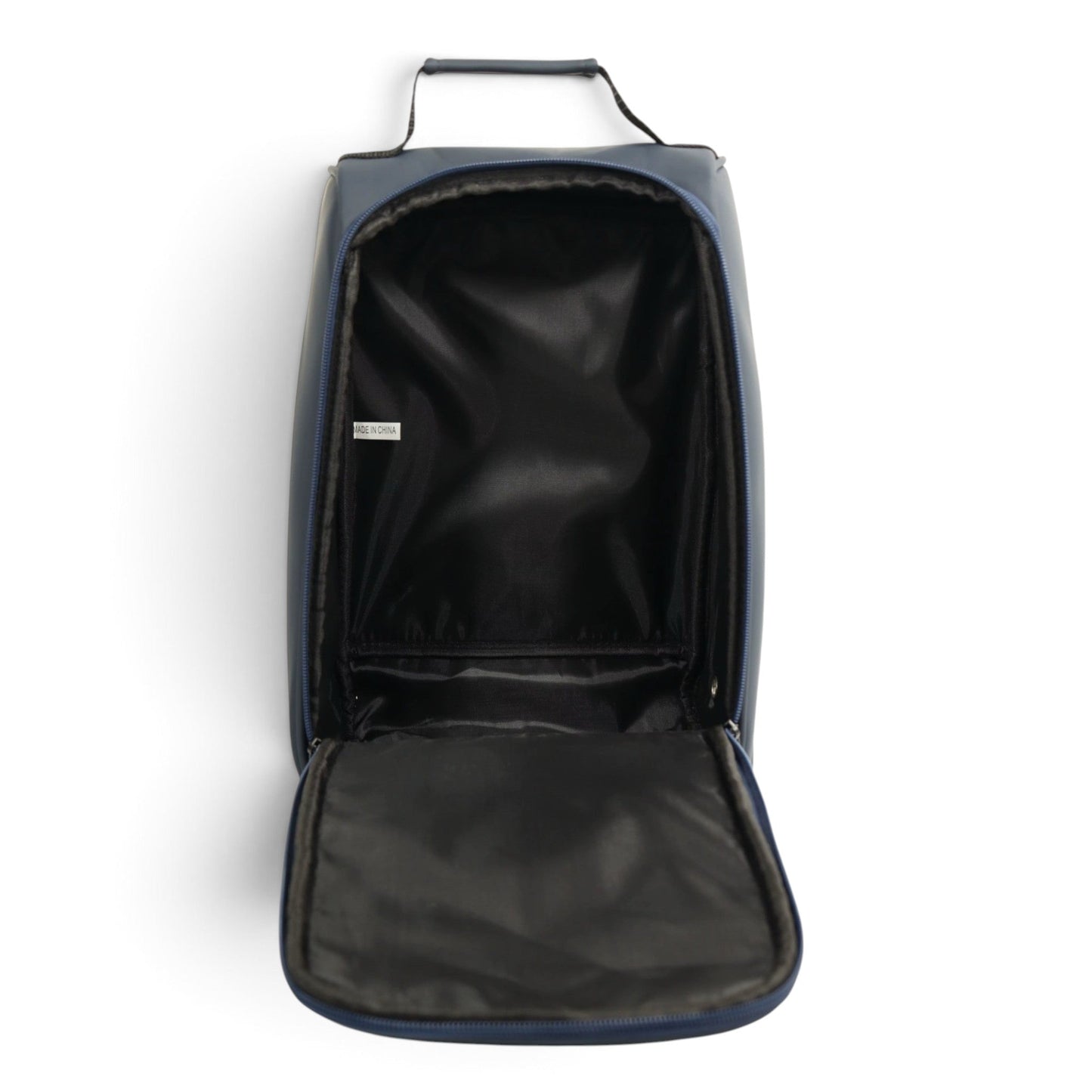 Golf Shoe Bag | Premium PU Leather Golf Shoe Organizer | Quilted Travel Shoe Case with Accessory Pocket, Carry Handle & Ventilation | Navy/White