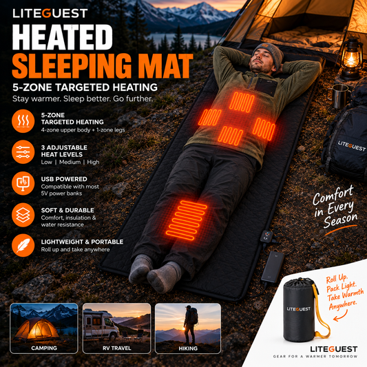 LITEGUEST 5-Zone USB Heated Sleeping Mat | Camping Sleeping Pad