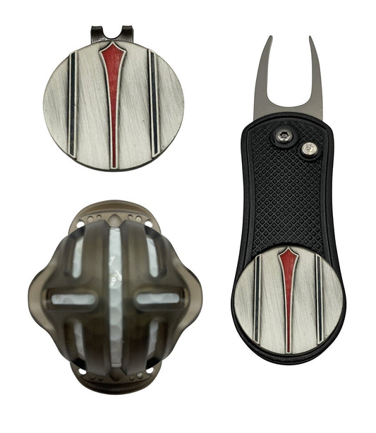 Red Arrow Putt Alignment Ball Marker with Magnetic Hat Clip, Divot Tool and Ball Stencil - Custom Golf Ball Marker
