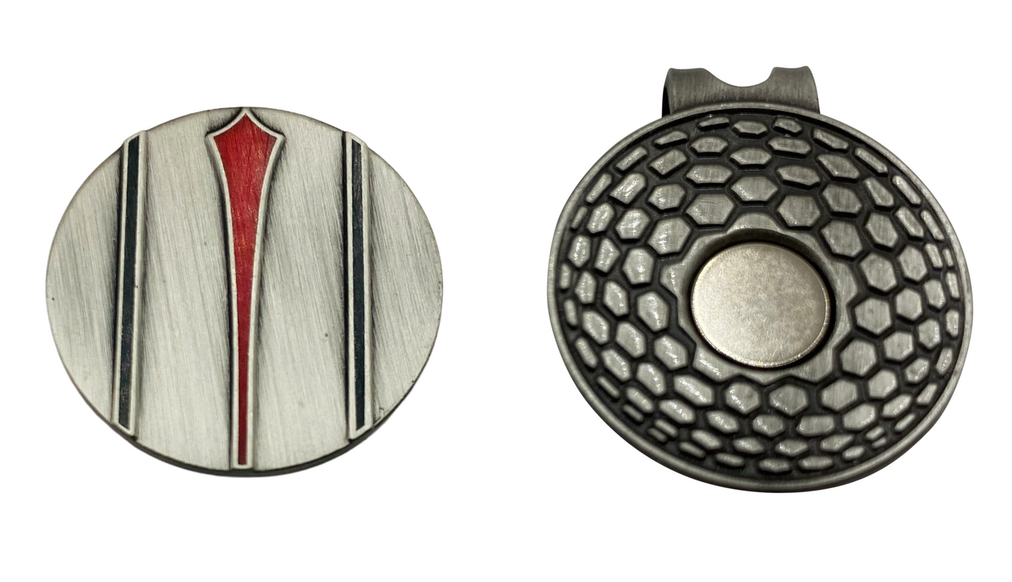 Red Arrow Putt Alignment Ball Marker with Magnetic Hat Clip, Divot Tool and Ball Stencil - Custom Golf Ball Marker